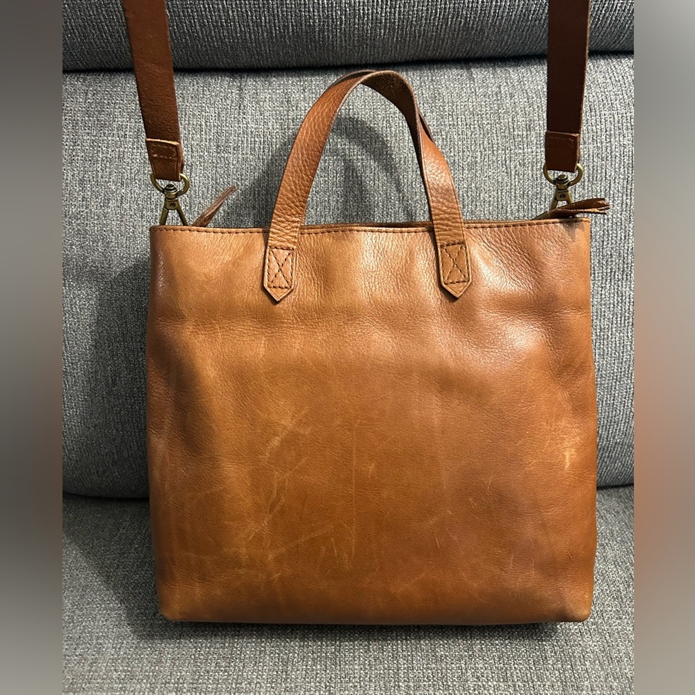 Madewell Brown Leather Small Transport Tote with Crossbody Strap